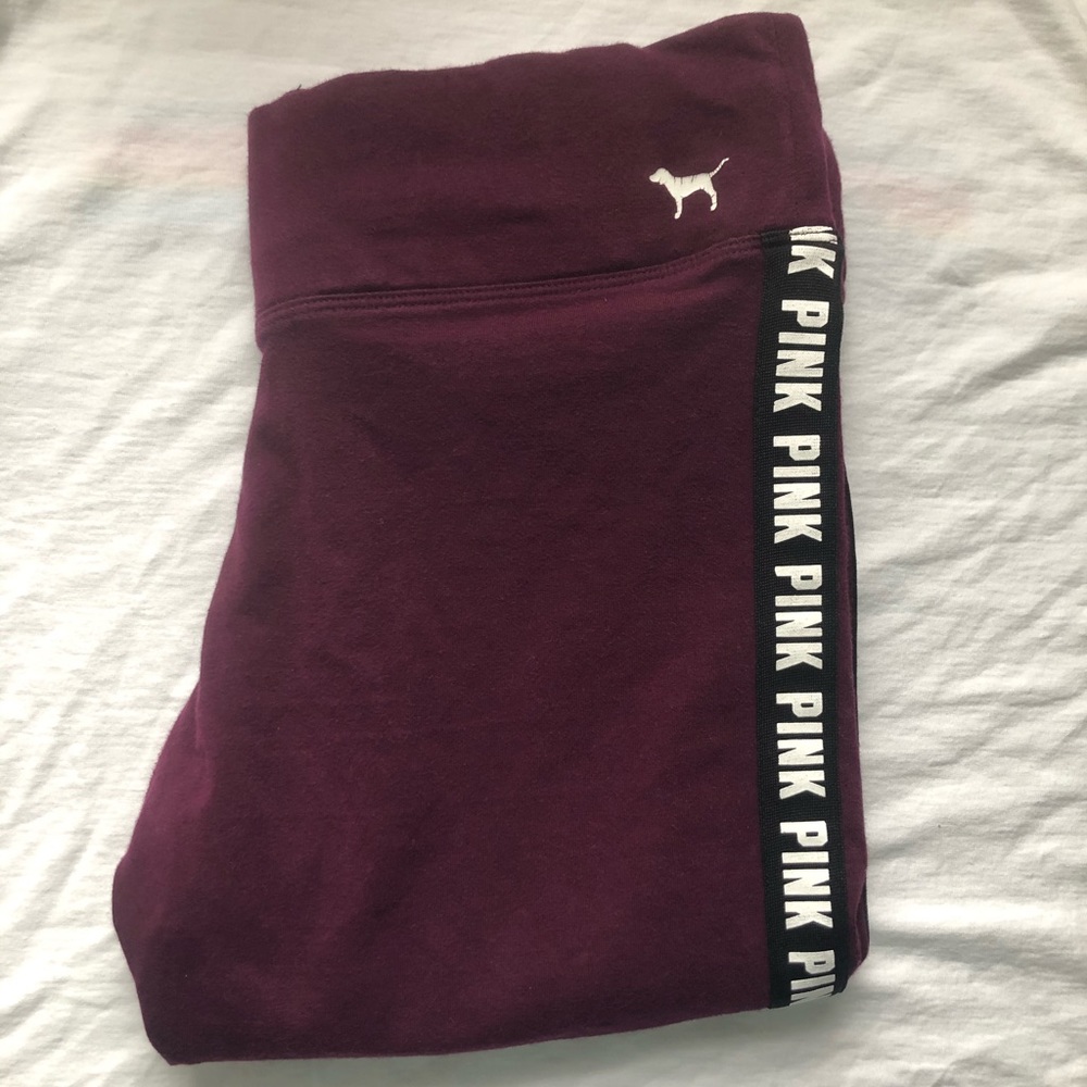 Victoria’s Secret PINK maroon stripe logo leggings
